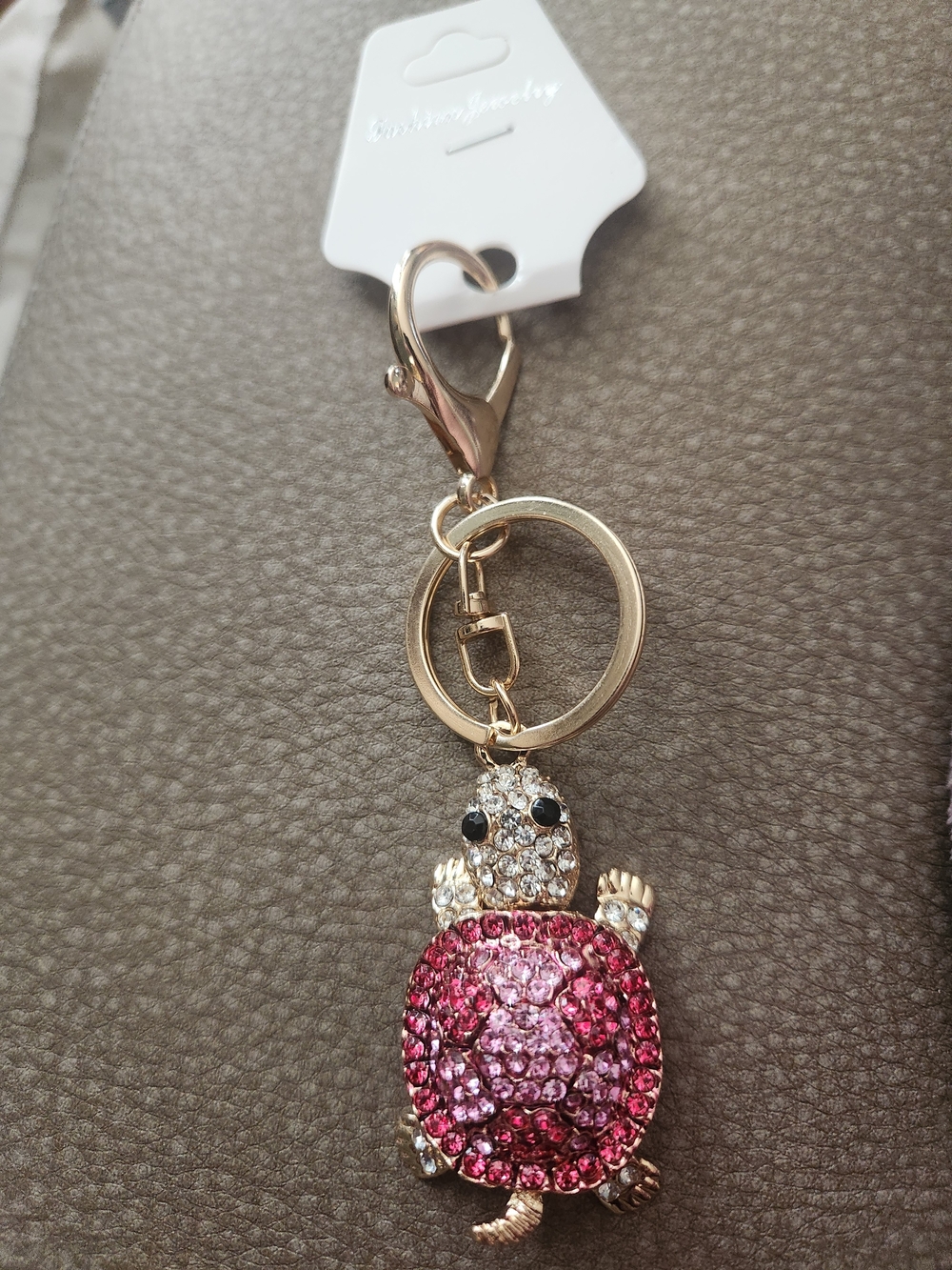 Turtle Keychain /bag Charm- Pink Gold Accent